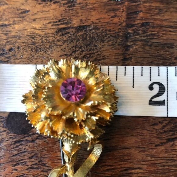 Vintage Gold Carnation Brooch  Pink Jewel - Picture 6 of 7